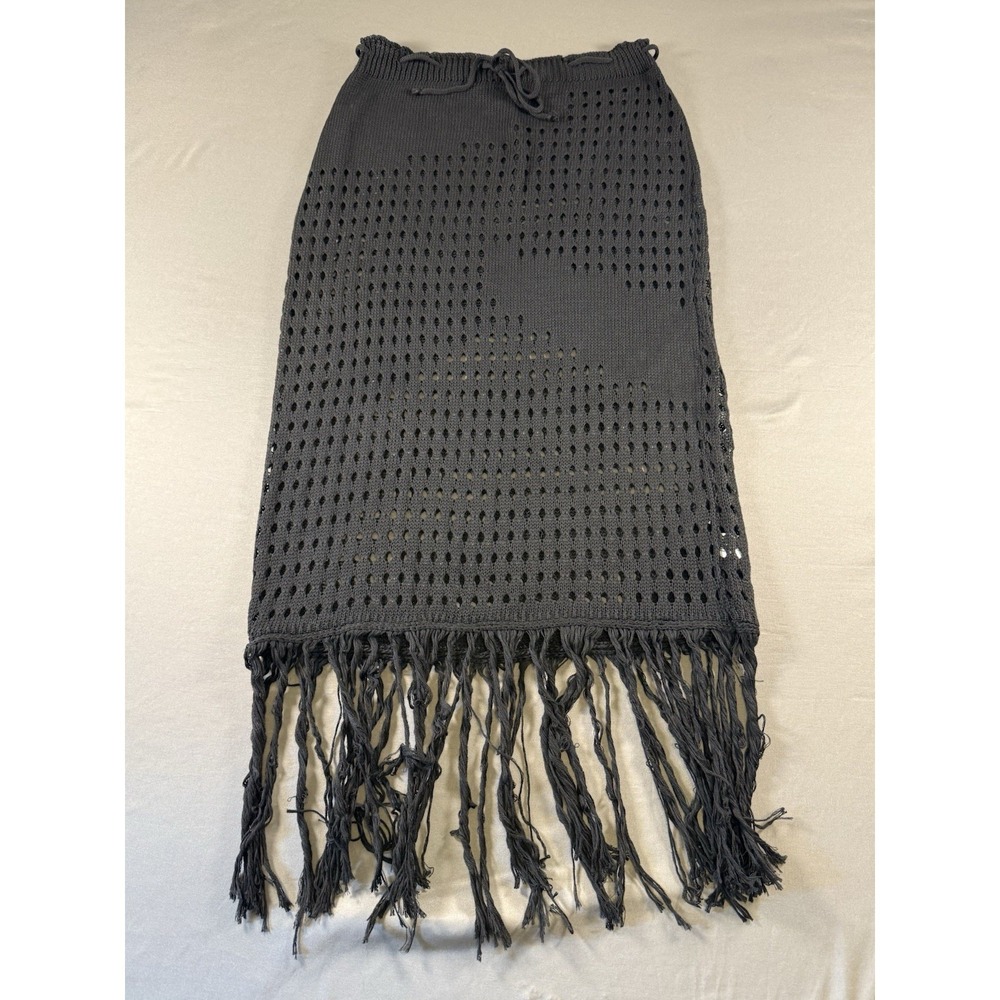 Dolls Kill Dream Weaver Black Crochet Midi Skirt Adjustable Waist Fringe Goth XL